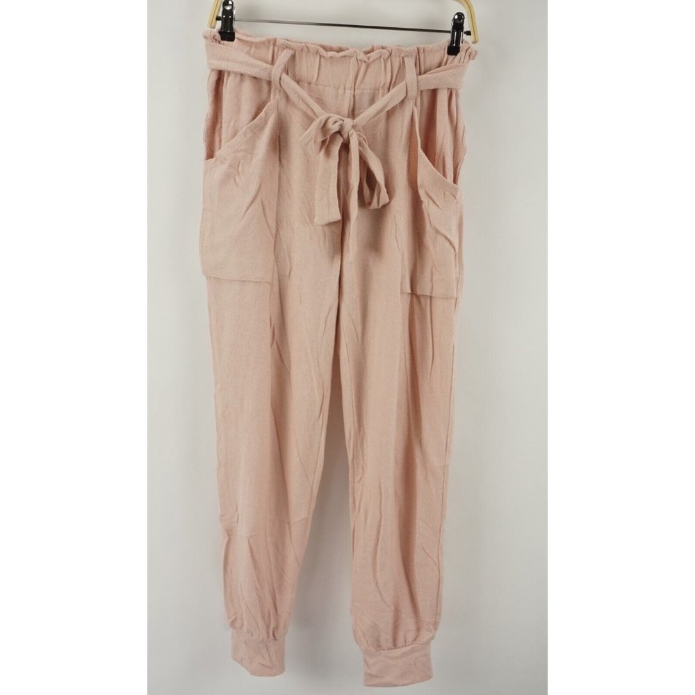 New Gibson Women's Size Small Pink Smoke Lightweight Knit Rayon Paperbag Pants‎